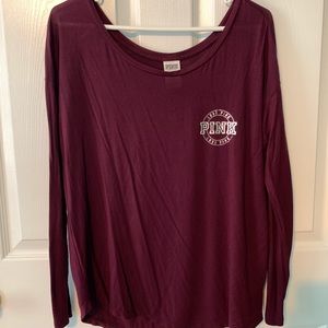 PINK super soft burgundy scoop neck logo shirt